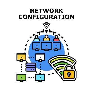 Network configuration setup and secure data connection Stock Illustration