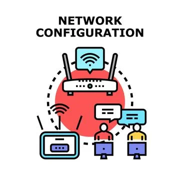 Network configuration setup for internet connection and data transfer Stock Illustration