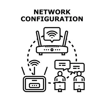Network configuration setup for internet connection and data transfer Stock Illustration