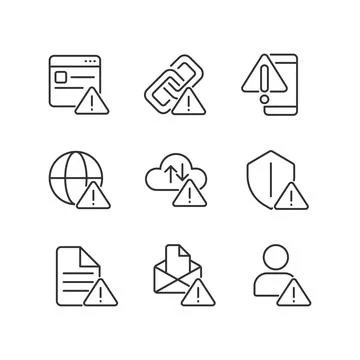 Network connect issues pixel perfect linear icons set Illustrazione stock