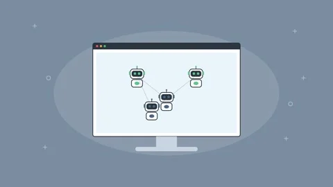 Network of connected AI bots building up on a screen, slate gray Vídeos de archivo 342596752