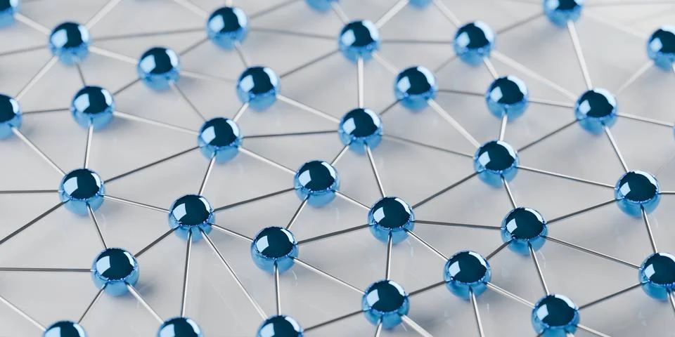 Network of connected blue spheres on white background, social or business n.. Illustration