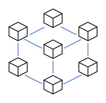 Network of Connected Cubes Symbolizing Blockchain Technology and Decentrali.. 库存插图