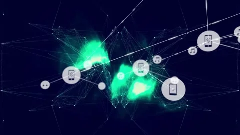 Network of connected devices and data transfer animation over abstract 動画素材 327008812