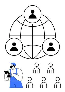 Network of Connected Individuals with Supervisor, Representing Global Commu.. Stock Illustration