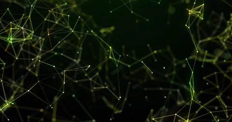 A network of connected lines and dots on a dark background Stockillustratie