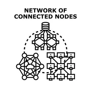 Network of connected nodes data processing concept Stock Illustration