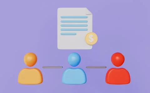 Network of Connected People with Document and Coin Illustrazione stock