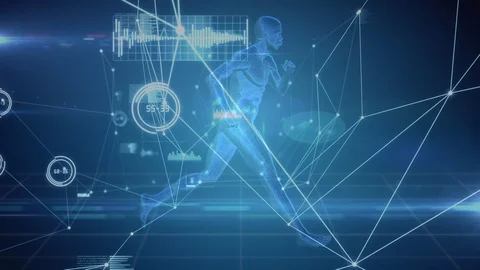 Network connected points with digital man running Stock Footage 123784214