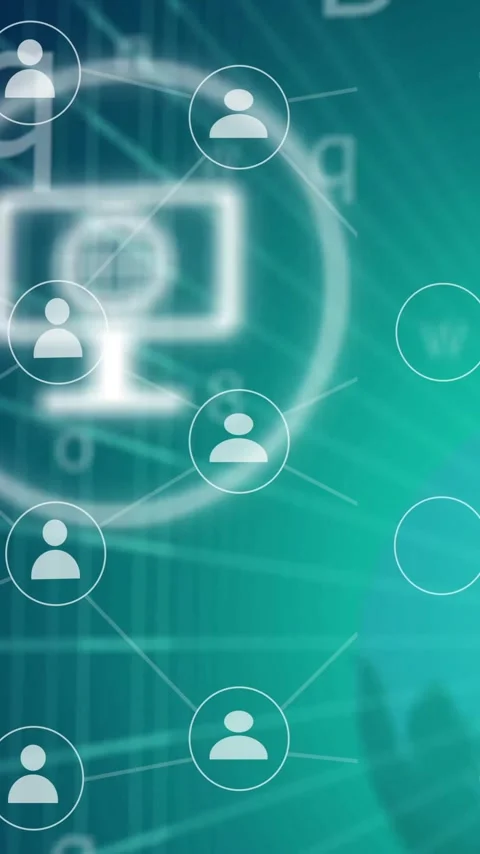Network of connected user icons and camera symbol animation over digital Stock Footage 343868150