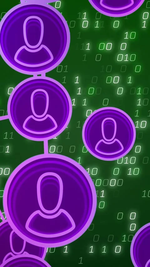 Network of connected user icons animation over binary code background Stock Footage 320093717