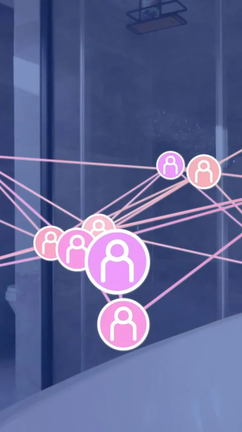 Network of connected user icons animation over modern bathroom background Stock Footage 344693912