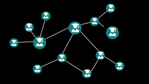 Network of connected user nodes with academic avatars animation Stock Footage 337078538