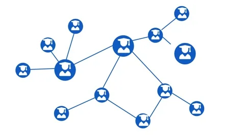Network of connected user nodes with academic avatars animation Stock Footage 337078549