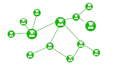 Network of connected user nodes with academic avatars animation Stock Footage 337078554