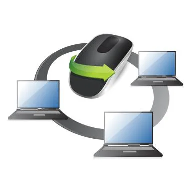 Network connected to wireless computer mouse isolated on white background Stock Illustration