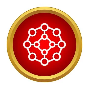 Network connecting nodes in a red gold button Stock Illustration