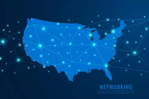 Network connection background, blue USA map, vector Stock Illustration