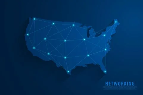 Network connection background, blue USA map, vector Stock Illustration