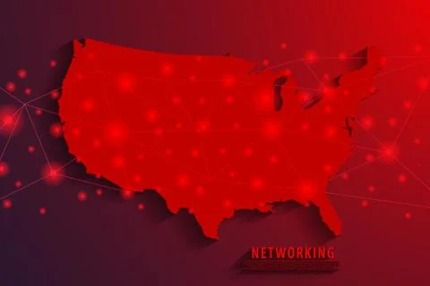Network connection background, red USA map, vector Stock Illustration