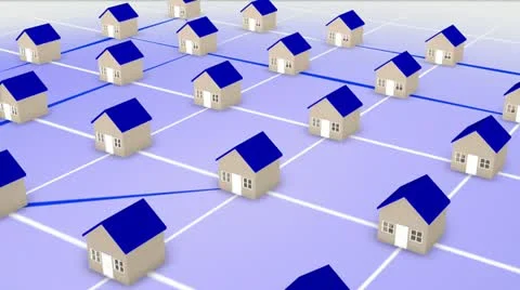 Network connection between houses Video stock 22383082