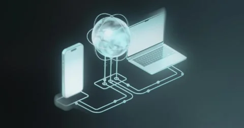 Network connection between a smartphone and a laptop Stock Footage 313557016