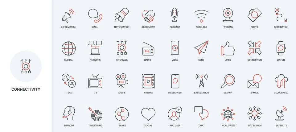 Network connection for communication process, data share and download line icon Illustrazione stock