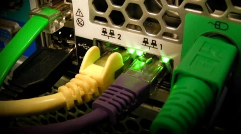 Network Connection / Computer interfaces close up - LED's blinking Video stock 41777640