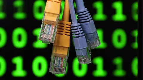 Network connection concept with ethernet cables and binary code Video stock 346969617