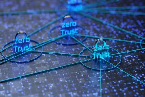 Network connection concept. Zero trust security model. Secure network. 3d ren Stock Illustration