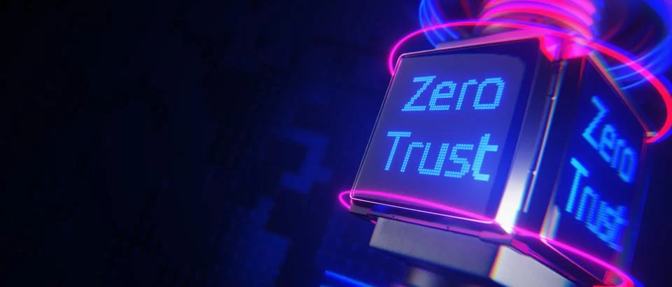 Network connection concept. Zero trust security model. Secure network. 3d r.. Stock Illustration