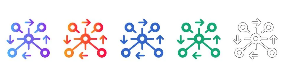 Network Connection Flow Icons with Circular Nodes Illustrazione stock
