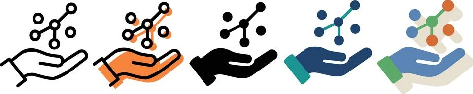 Network connection in hand icon set Stock Illustration