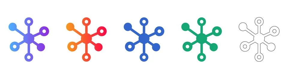 Network Connection Hub Icons Set Stock Illustration