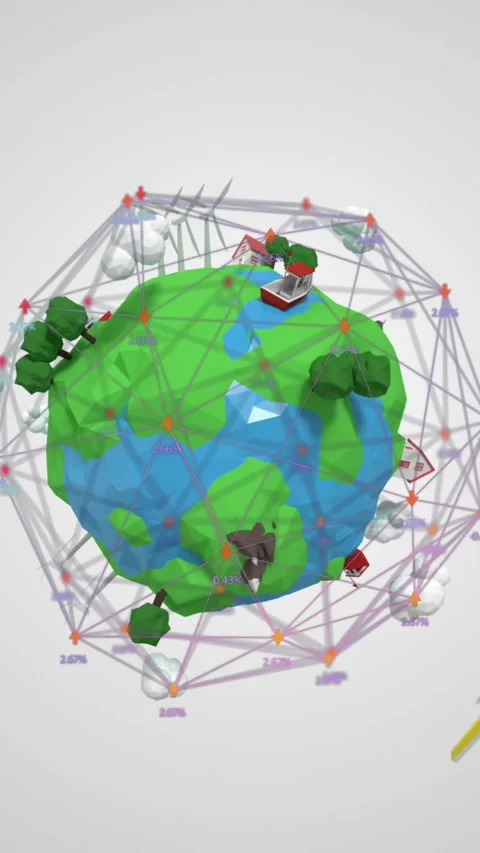 Network of connection icons against globe with growing trees and plane flying Stock Footage 343713805