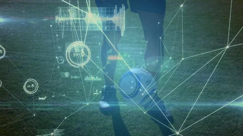 Network connection with low section soccer player practicing Stock Footage 123782035