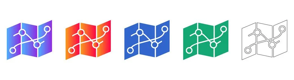 Network Connection Map Icon Set 스톡 일러스트