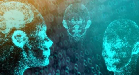 Network Connection Mesh Of Human Head With Brain On Binary Code Illustration