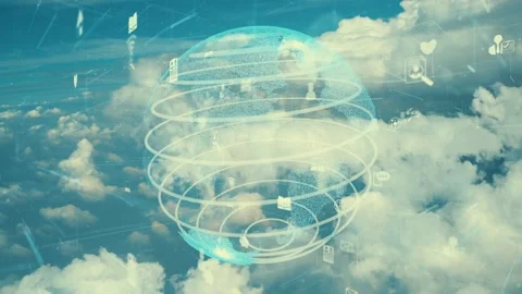 Network of connection modernization over clouds in the sky Stock Footage 148030168