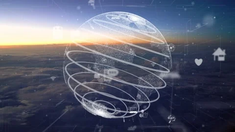 Network of connection modernization over clouds in the sky Stock Footage 148384796