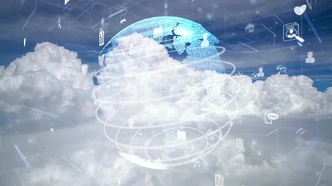 Network of connection modernization over clouds in the sky Stock Footage 149401600