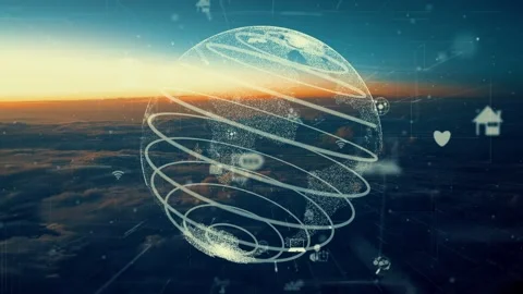 Network of connection modernization over clouds in the sky Stock Footage 149870276