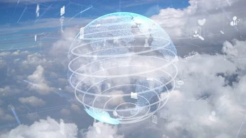 Network of connection modernization over clouds in the sky Stock Footage 150254712