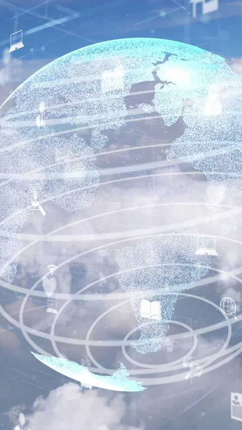 Network of connection modernization over clouds in the sky Stock Footage 288729338