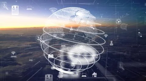 Network of connection modernization over clouds in the sky Foto stock