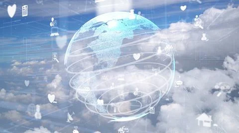 Network of connection modernization over clouds in the sky Foto stock