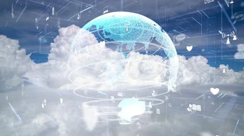 Network of connection modernization over clouds in the sky Foto stock