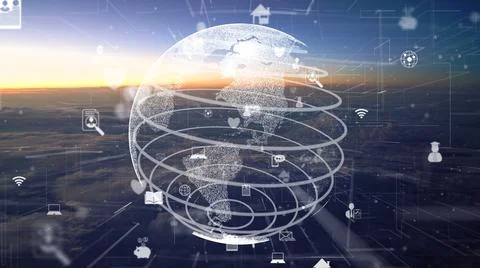 Network of connection modernization over clouds in the sky Stock Photos