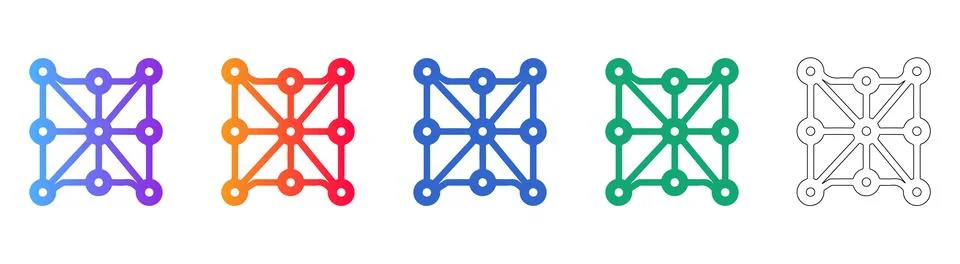 Network Connection Node Icons in Five Styles Illustrazione stock