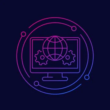 Network, connection settings line icon on dark Stock Illustration